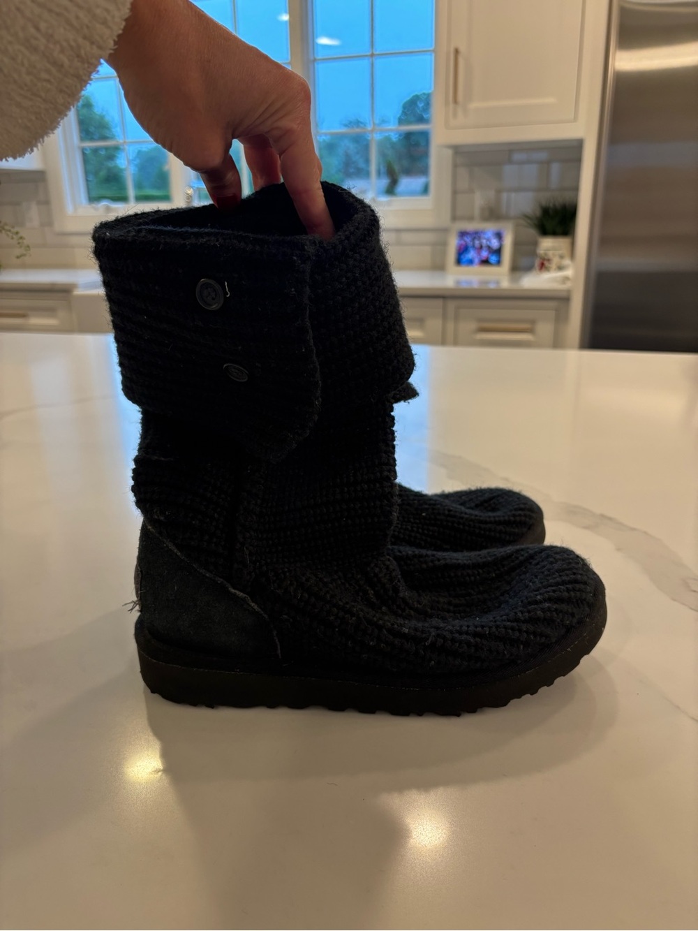 UGG Kids Black Knit Button Cuff Slouch Boots